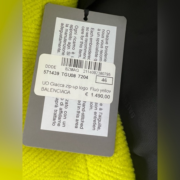 NWT Balenciaga Logo Yellow Fluo Wool Oversized Jacket Drawcord Hem 571439 - Picture 7 of 16